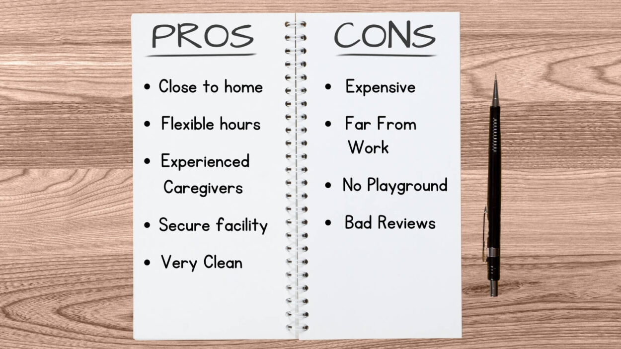 Graphic of Pros and cons list for a daycare