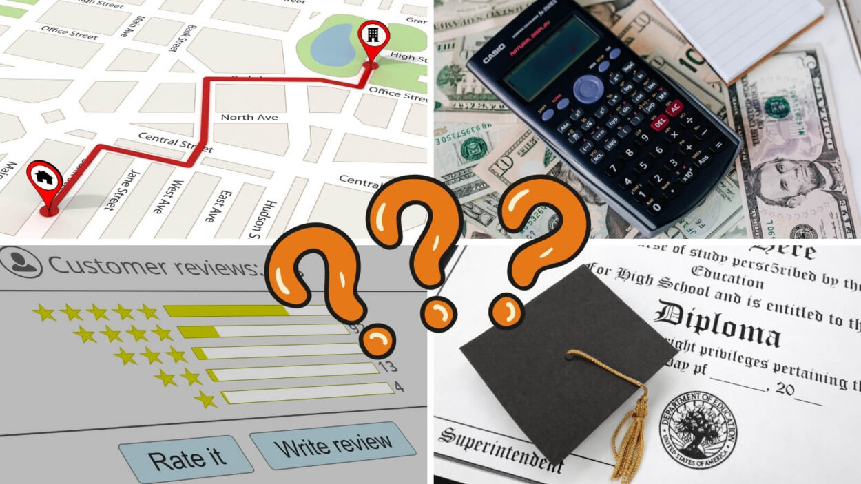 Graphic with question marks indicating what to look for when choosing a daycare