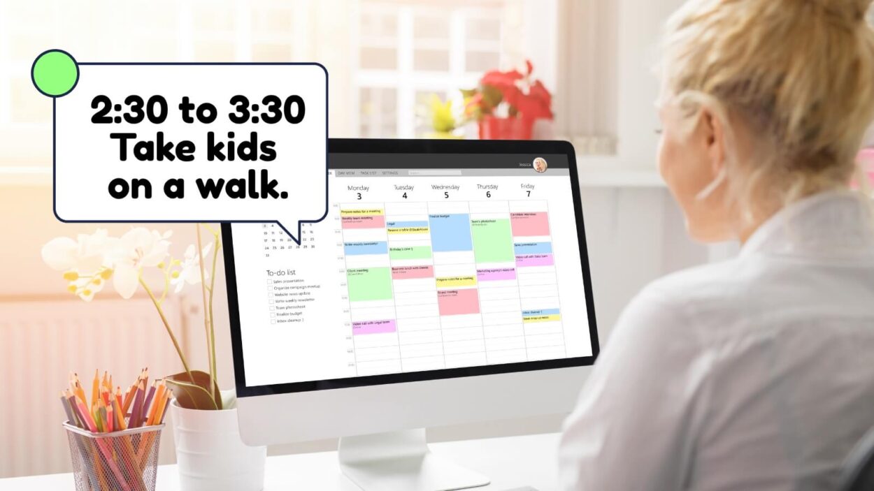 Notification on calendar about taking kids on a walk