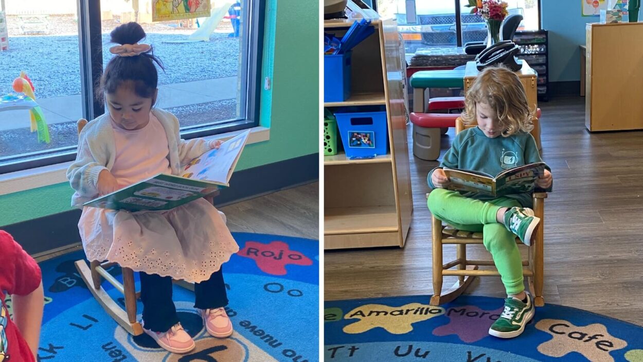 Kids reading books at daycare