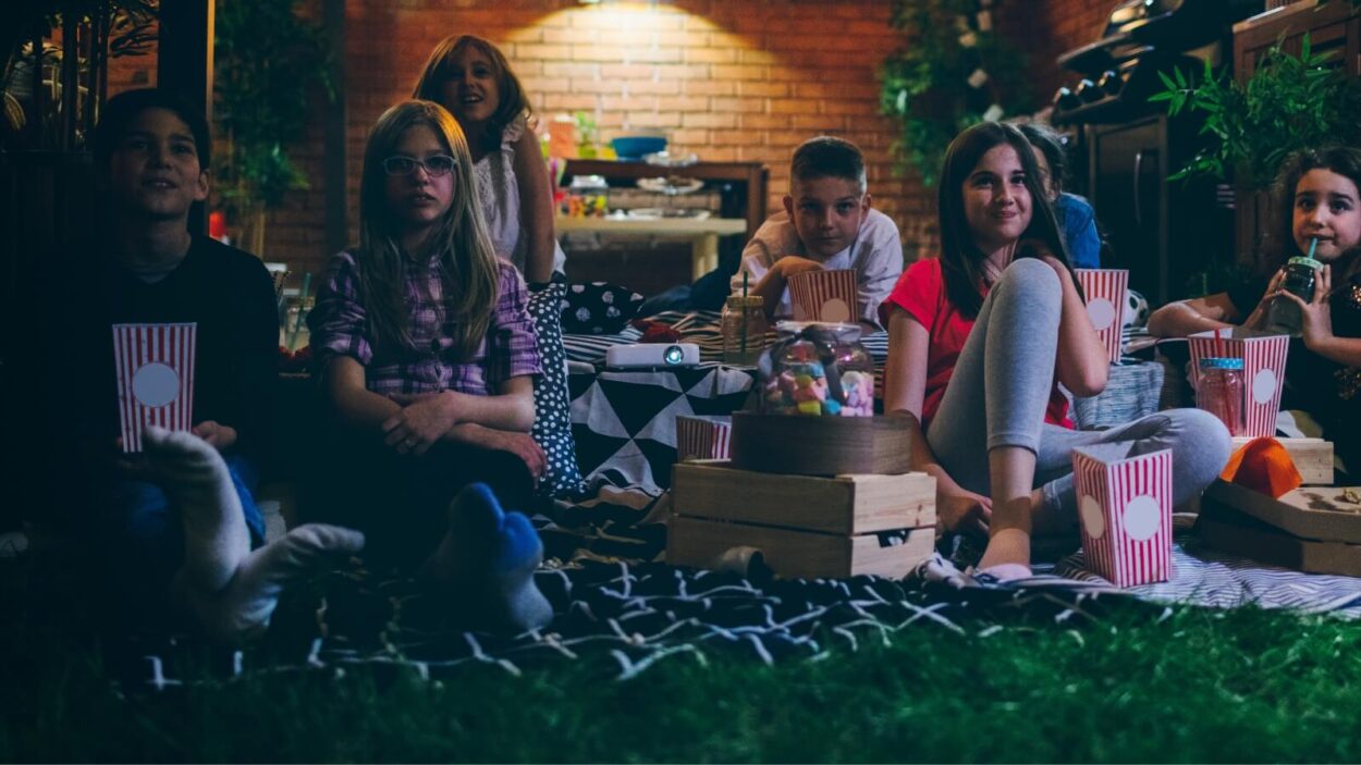 kids watching a movie