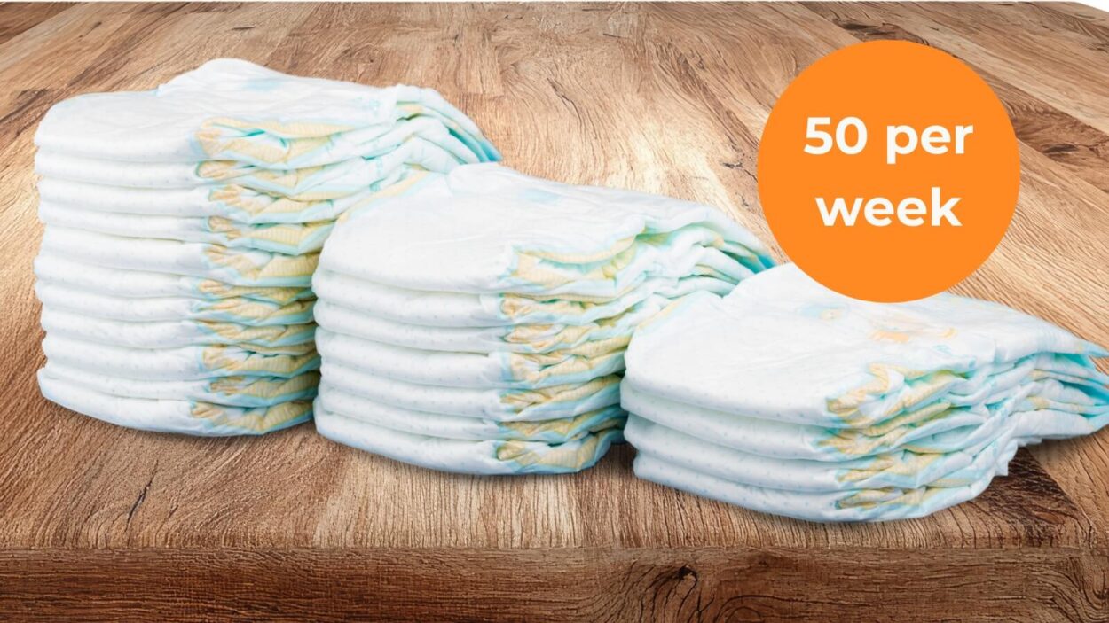 Three stacks of diapers