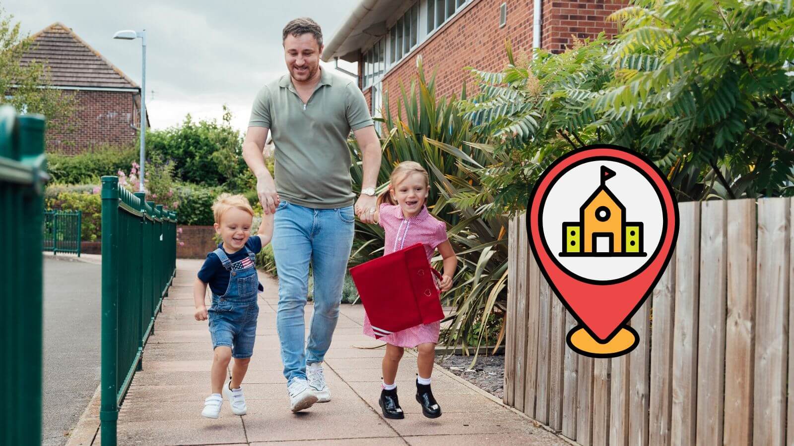 man dropping off 2 young children